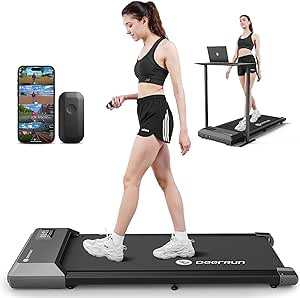 DeerRun Walking Pad, 2024 Upgrade Smart Under Desk Treadmill for Home Office, Quiet Portable Treadmill, APP/Remote Control, LED Display, Installation-Free