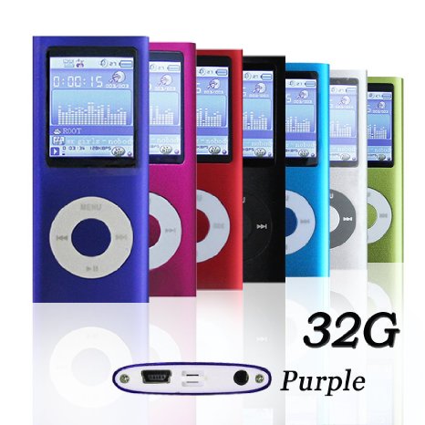 G.G.Martinsen Purple MP3/MP4 32 GB Mini Usb Port Slim Small Multi-lingual Selection 1.78 LCD Portable MP3Player , MP4 Player , Video Player , Music Player , Media Player , Audio Player