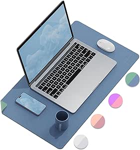 MoKo Desk Mat, Dual-Sided Office Desk Pad Waterproof, Large Protector Mouse Pad for Keyboard and Mouse, Leather Desk Writing Pad Large for Office/Home/Decor, 23.6"x 13.8", Pistachio Green Green Blue