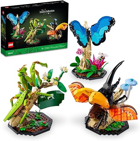 LEGO Ideas The Insect Collection, Fun Gift for Nature Lovers, with Life-Size Blue Morpho Butterfly, Hercules Beetle and Chinese Mantis Display Models, Bug Building Set and Nature Décor, 21342