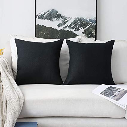 Home Brilliant Decorative Pillows Covers Lined Linen Cushion Covers for Bed Couch, Set of 2, 18x18 inches(45cm), Black