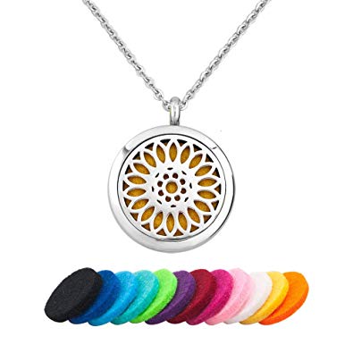JewelryJo Aromatherapy Essential Oil Diffuser Necklace Flowers Style Locket Perfume Pendant with Refill Pads