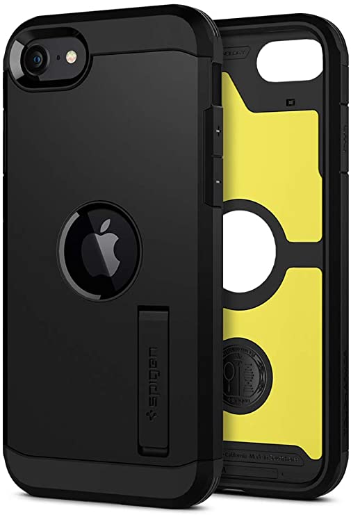 Spigen Tough Armor, Designed for iPhone SE 2020 Case, Shockproof Air Cushion and Dual Layer with Kickstand Protective Case - Black