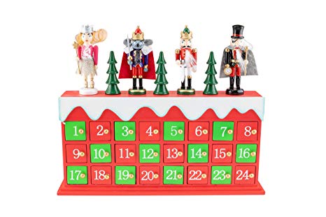Clever Creations Tchaikovsky Nutcrackers Advent Calendar - Mouse King, Herr Drosselmeyer, Princess Clara and Red Prince - Traditional Wooden Christmas Decor - Solid Wood Construction