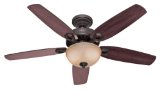 Hunter 53091 Builder Deluxe 5-Blade Single Light Ceiling Fan with Brazilian CherryStained Oak Blades and Piped Toffee Glass Light Bowl 52-Inch New Bronze