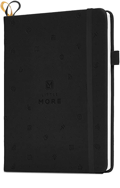 Little More Dot Grid Notebook 4 Colors/Dotted Notebook/Journal Hardcover with Thick Paper - Leather Pocket Bullet Planner (7-5,5) / Small Diary with Numbered Pages & Pen Loop   Stickers (Black)