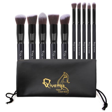 Qivange Makeup Brushes, Professional Brush Set Blush Brush Face Brush Eyeshadow Brush Set Cosmetic Brush Set Vegan Makeup Brushes(10pcs, Black)