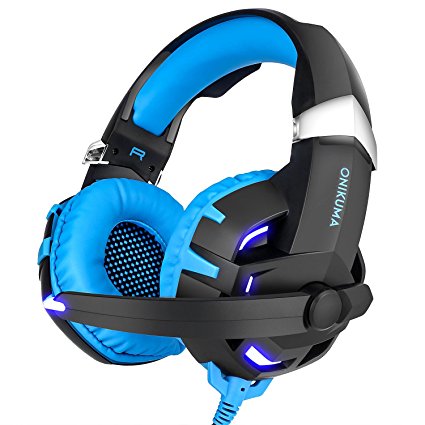 Onikuma K2 Gaming Headset, USB 7.1 Channel Gaming Headphone with LED light and Microphone for PC Computer, Laptop, Tablet and Other USB Devices (Blue.)