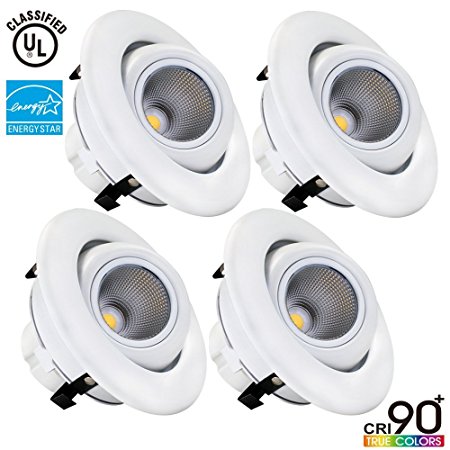 TORCHSTAR #High CRI90 # 4 inch Dimmable Gimbal Recessed LED Downlight, 10W (75W Equiv.), ENERGY STAR, 5000K Daylight, 800lm, Adjustable LED Retrofit Lighting Fixture, 3 YEARS WARRANTY, Pack of 4