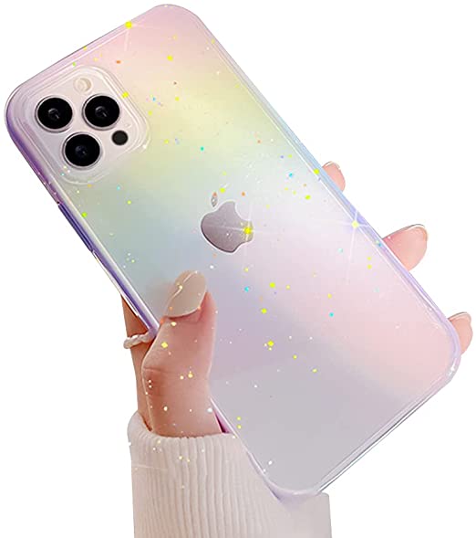 Ownest Compatible with iPhone 13 Pro Max Case 6.7 Inch [Not Fit 13 Pro] Colorful Clear Rainbow Glitter Bling Design TPU and PC Protection Case for Women Girls for iPhone 13 Pro Max-Purple