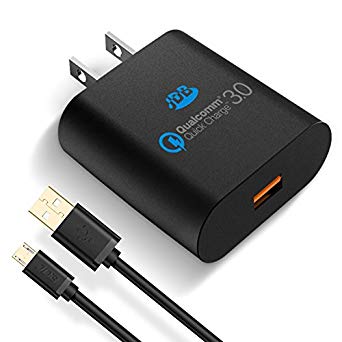 JDB QC 3.0 USB Wall Charger, Quick Charge 3.0 18W for Samsung Galaxy Samsung Note LG HTC Google Nexus iPhone and More Smart Phone with a 3ft Micro USB Cable (Black)