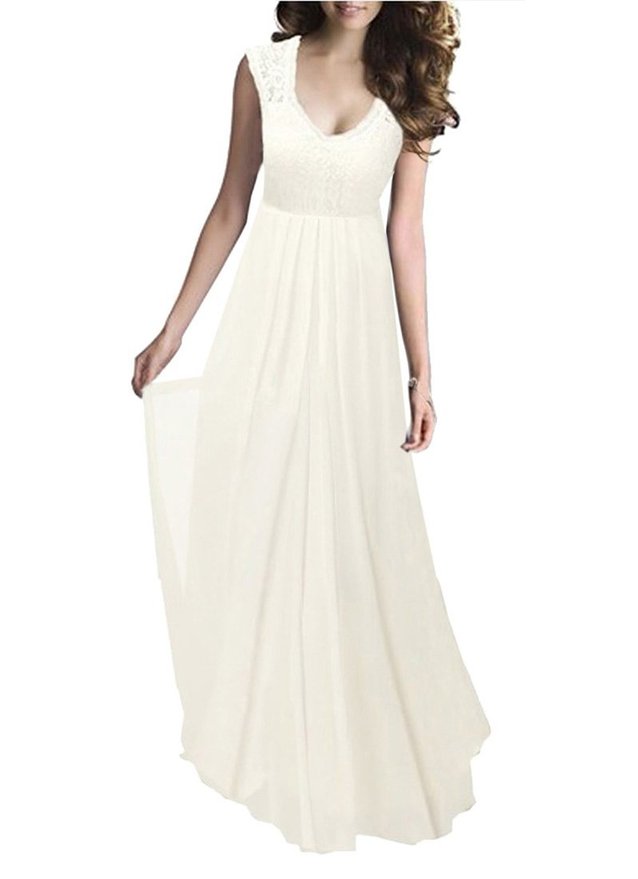 FORTRIC Women Deep V Neck Vintage Bridesmaid Wedding Party Evening Dress