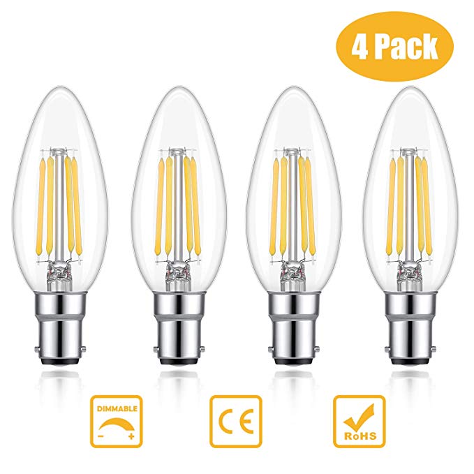 Kohree LED B15 Candle Bulbs Dimmable C35 4W Edison LED Filament Light Bulbs, Warm White 2700K Bulbs, 400 LMS, Pack of 4