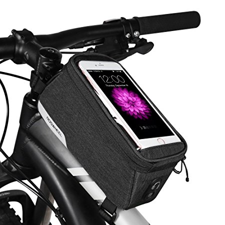 CestMall Bike Bag, Top Tube Bike Frame Bags, 1L Capacity Water Resistant Phone Pouch with Velcro Strap,  5.7inch Touch Screen Bicycle Cell Phone Holder