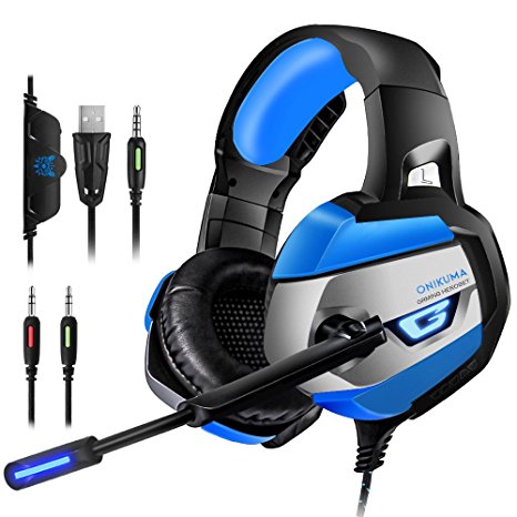 ONIKUMA Stereo Gaming Headset,Game Headphone for PS4/Xbox One, Bass Over-Ear Headphones with Mic, LED Lights and Volume Control for Laptop, PC, Mac, iPad, Computer, Smartphones