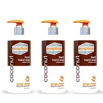 SoapBox Soaps Hand Soap, Coconut  with Moisturizing Shea Butter and Soothing Aloe 12 Ounce (Pack of 3)