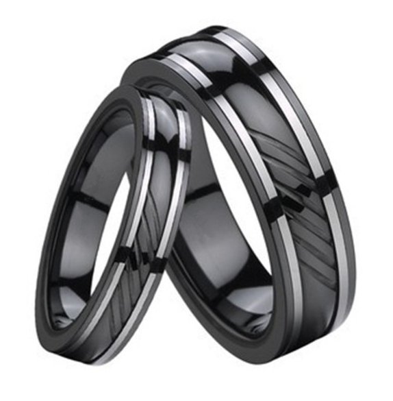 King Will Men 8mm Black Tungsten Ring Wedding Band with Ceramic Inlay Cut Design Highly Polished