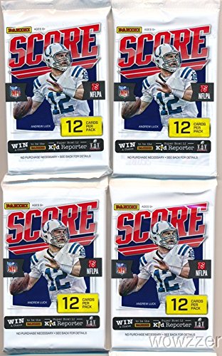 2016 Score NFL Football Lot of FOUR(4) Factory Sealed Packs with 48 Cards! Loaded with ROOKIES & Inserts! Look for Rookies & Autographs of Jared Goff, Ezekiel Elliott, Carson Wentz & Top NFL Picks!