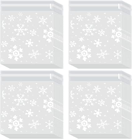 Tatuo 200 Pieces Christmas Cookie Bags Cellophane Treat Bags Snowflake Clear Candy Bag Gifts Goodies Bags with Self Adhesive Seal, 5.5 by 5.5 Inch (5.5 by 5.5 Inch)