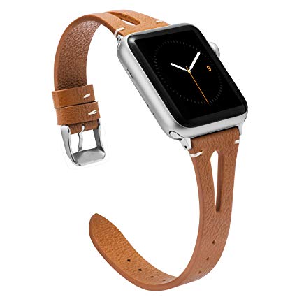 Wearlizer Brown Leather Compatible with Apple Watch Bands 38mm 40mm iWatch Womens Mens Special Triangle Hole Sport Straps Wristband Cool Replacement Bracelet (Metal Silver Buckle) Series 4 3 2 1