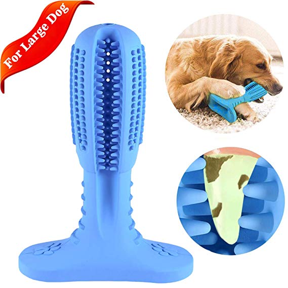 BAMOMBY [Bigger! for Large Dog Dog Toothbrush Stick,Doggy Teeth Cleaning Massager Nontoxic Natural Rubber Bite Resistant Chew Toys for Dogs Pets(For 40-90 Ibs) (Blue)