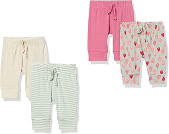 Amazon Essentials Baby Girls' Cotton Pull-On Pants, Multipacks