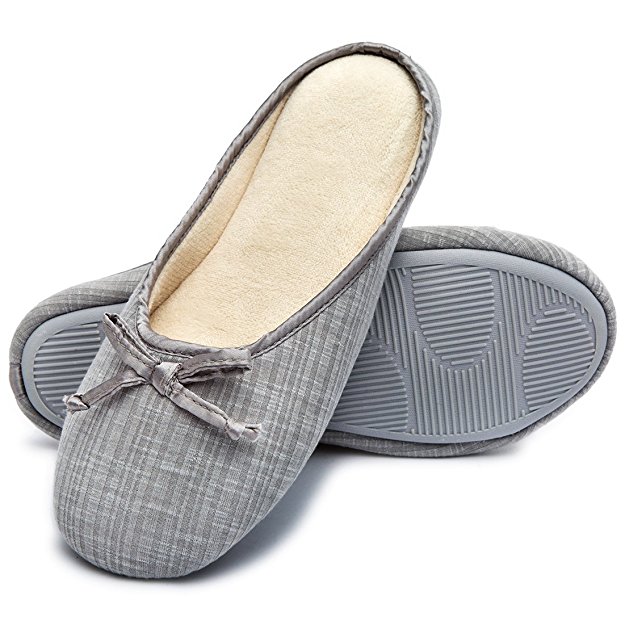 Cozy Niche Women's Closed Toe Knitted Stripe Memory Foam House Slippers with Cute Bow, Perfect for Spring and Summer