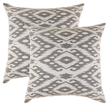 TreeWool, Soft Cotton Ogee Ikat Diamond Accent Decorative Throw Pillowcases (Pack of 2 Cushion Covers; 18 x 18 Inches; Sleet Grey & White)