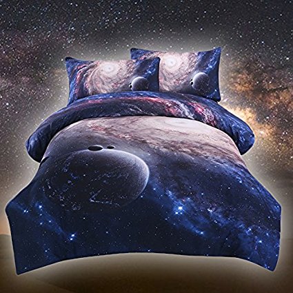 Sleepwish Galaxy Bedding Sets 3D Printed Space Quilt Set Galaxy Duvet Cover with 2 Matching Pillow Covers (Queen Size)