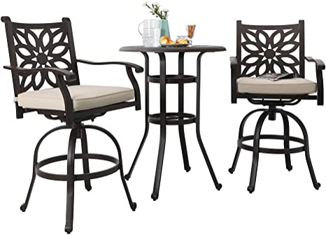 Sophia & William Patio 3 Pieces Bar Set with 2 Swivel Bar Chairs and 1 Round Bar Table, Outdoor Cast Aluminum Furniture Bistro Table and Bistro Chairs Set