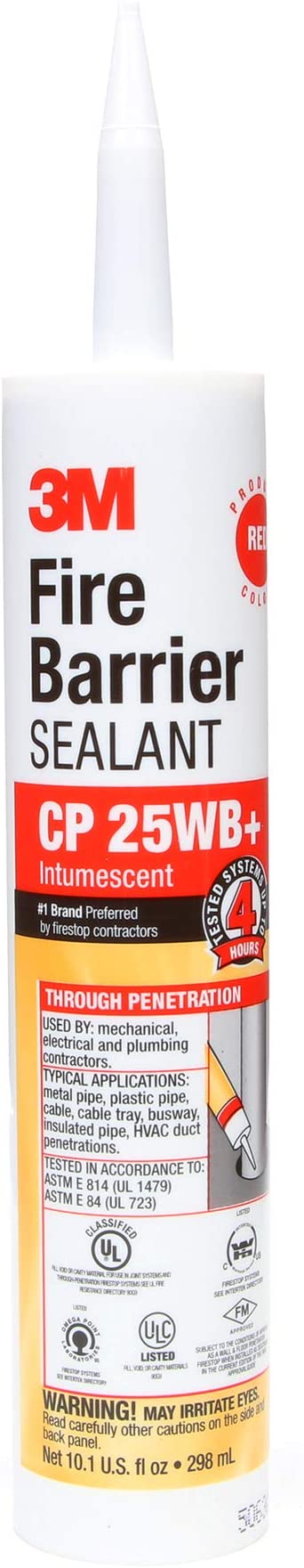 3M Fire Barrier Sealant CP 25WB  - for Commercial, Industrial and Residential Applications - Cartridge, 10.1 fluid ounces - Red- Pack of 12