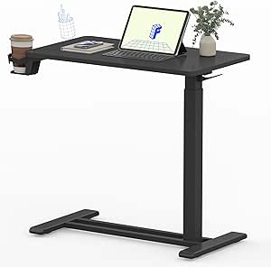 FLEXISPOT Mobile Standing Desk with Wheels Pneumatic Laptop Desk Rolling Computer Cart Movable Height Adjustable Small Sit Stand Desk Computer Workstations Home Use（27.6" W x 15.7" D, Black