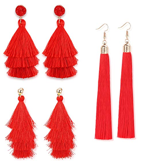 LOLIAS 3 Pairs Long Thread Tassel Earrings for Women Girls Fashion Dangle Drop Earrings