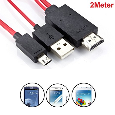 REALMAX® 2m Micro USB to HDMI Cable Adapter MHL for HTC One, Sony Xperia, LG To 1080P HDTV connection (Red)