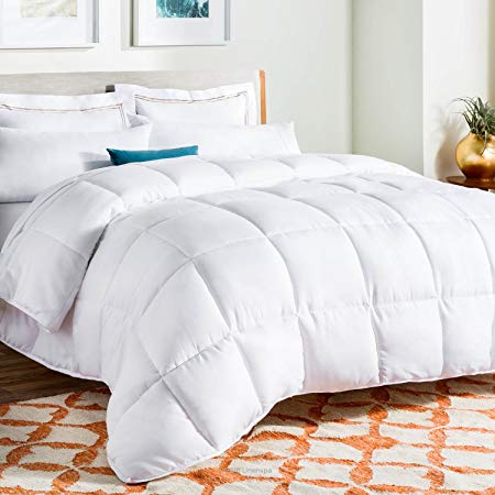 Linenspa All-Season Down Alternative Quilted Comforter - Hypoallergenic - Plush Microfiber Fill - Machine Washable - Duvet Insert or Stand-Alone Comforter - White - King