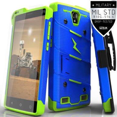 ZTE ZMAX 2 Z955L Z958 Case, Zizo® Bolt Cover [.33m 9H Tempered Glass Screen Protector] Included [Military Grade] Armor Case Kickstand Holster Clip