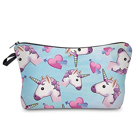 HENGSONG Women Girls Unicorn Printed Makeup Pouch Cosmetics Bag Key Bag Coin Purse Stationery Case Pencil Case with Zipper Gifts Skyblue