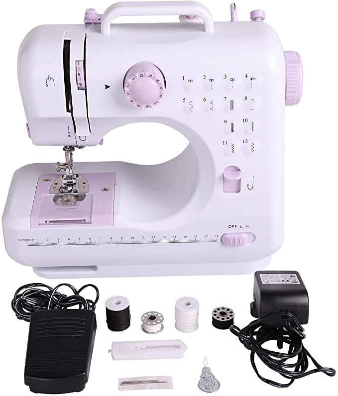 CO-Z Portable Sewing Machine 12 Stitches 2 Speed Multi-Function Overlock Household Electric Mini Sewing Machine with Foot Pedal LED