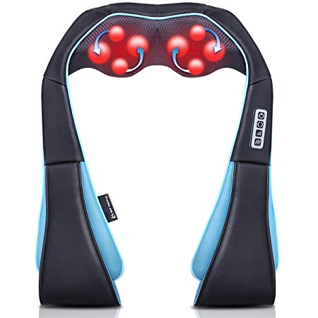 Neck and Shoulder Massager with Heat - Deep Kneading Massage for Neck, Back, Shoulder, Waist,Legs and Feet - Shiatsu Neck Massager for Relieving Muscle Pain and Stress (Blue 020)