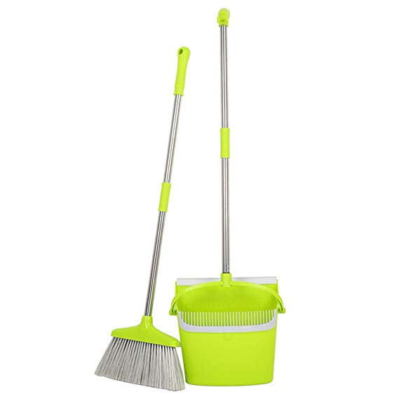 Leadmall Dustpan Broom Set | Upright Standing Dust Pan Cleans Broom Combo with Long Handle | Stainless Steel Light Weight Cleaning Tools for Home Kitchen Room Office Lobby Floor Use