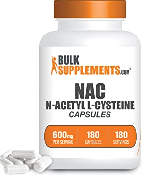 BulkSupplements.com N-Acetyl L-Cysteine (NAC) - NAC Supplement - N-Acetyl Cysteine - NAC Capsules - Antioxidants Supplement - 600mg Serving - 180 Day Supply (180 Capsules)