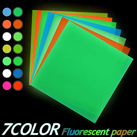 7 Sheets Heat Transfer Vinyl Assorted Colors Glowing Vinyl Craft Iron on HTV in 10 x 10 Inches for Clothing T-Shirts Hats DIY Crafts, Flexible and Easy to Weed