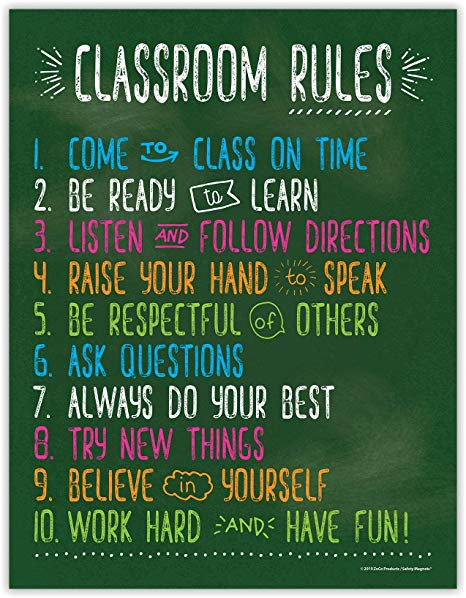 Classroom Rules Posters for Science, History, Reading, Music, Math Class - Laminated Educational Posters for Middle School and High School - Class Rules Posters/Chart - 17 x 22 inches