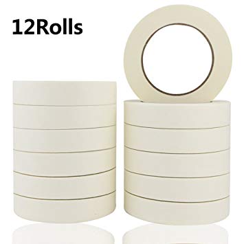 JPSOR Masking Tape 12 Rolls for Multi Purposes, White, 0.98 Inch x 60.1 Yard(720 Total Yards), Easy Peel and Tear, for Painting, Home, Office