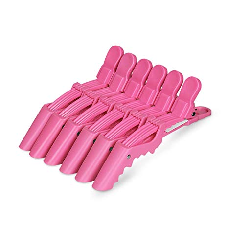 DEATTI Crocodile Alligator Hair Clips 6 Pcs, Hairdressing Sectioning Clamp Hair for Salon or Barber Shop, Pink