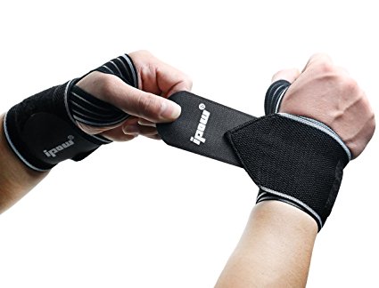 Ipow 18.5"Professional Quality Wrist Straps Support Braces Wraps Belt Protector With 2.5"Thumb Loops for Powerlifting, Bodybuilding, Weight Lifting, Strength Training, One Size fits all Men& Women