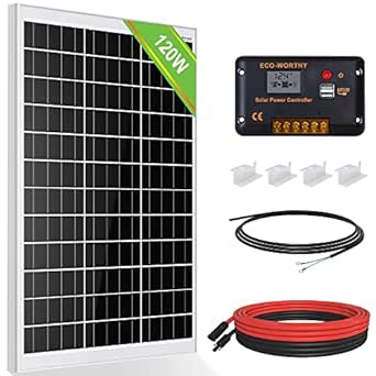 ECO-WORTHY 120W Solar Panel Kit Off-Grid System: 120W 12V Monocrystalline Solar Panel with 30A Charge Controller   Solar Cables   Z Brackets for Motorhome RV Boat Shed Camping