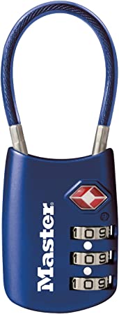 Master Lock Padlock, Set Your Own Combination TSA Accepted Cable Luggage Lock, 1-3/16 in. Wide, Blue, 4688DBLU