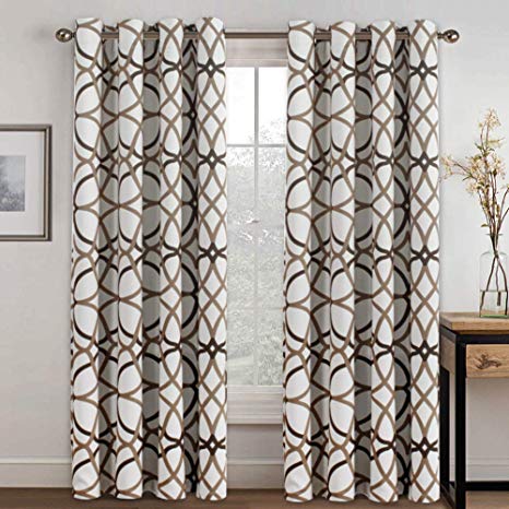 H.VERSAILTEX Blackout Curtains 108 Inches Long Geometry Line Print Thermal Insulated Room Darkening Window Curtain Panels for High Window Door - 2 Panels- Taupe and Brown Grommet Curtain Drapes