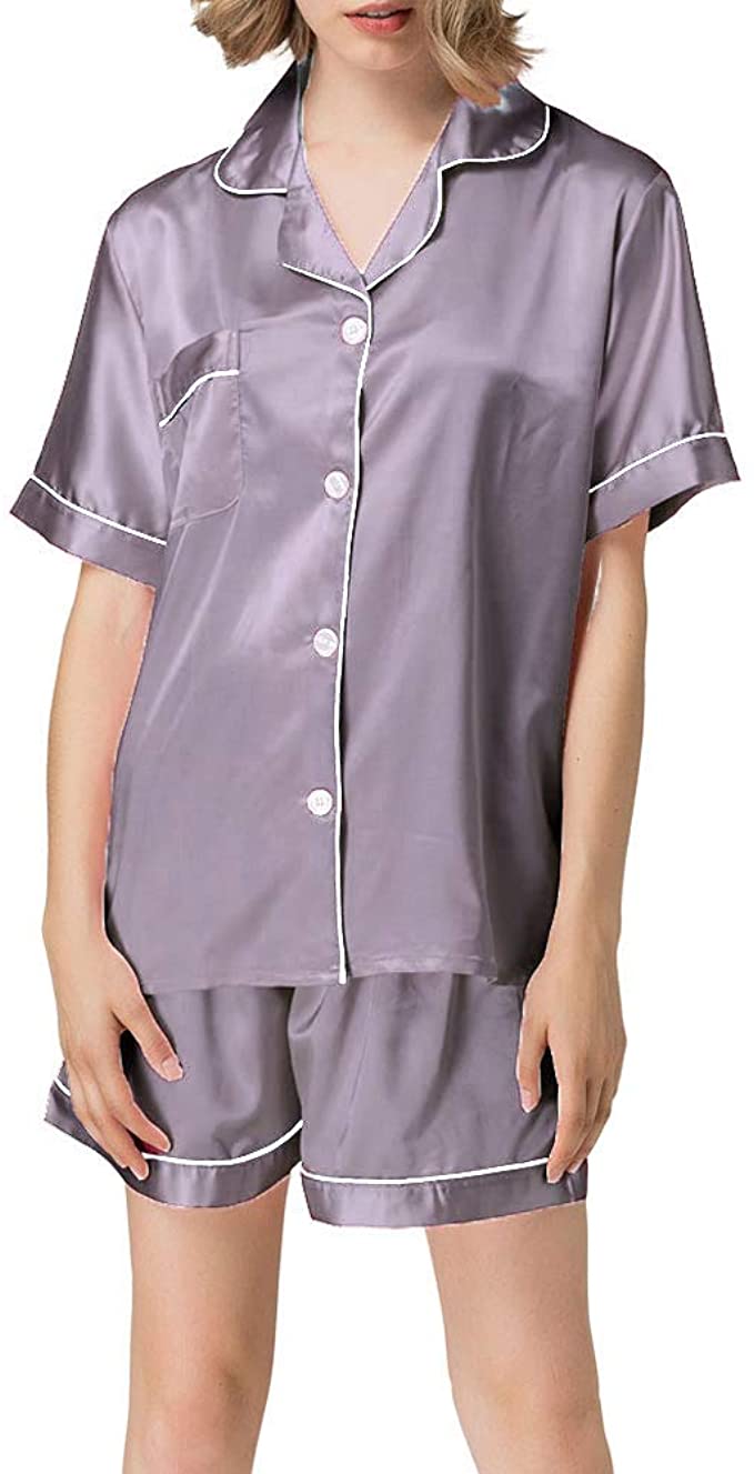 NANJUN Women's Satin Pajamas Sleepwear Long and Short Button-Down Pj Set